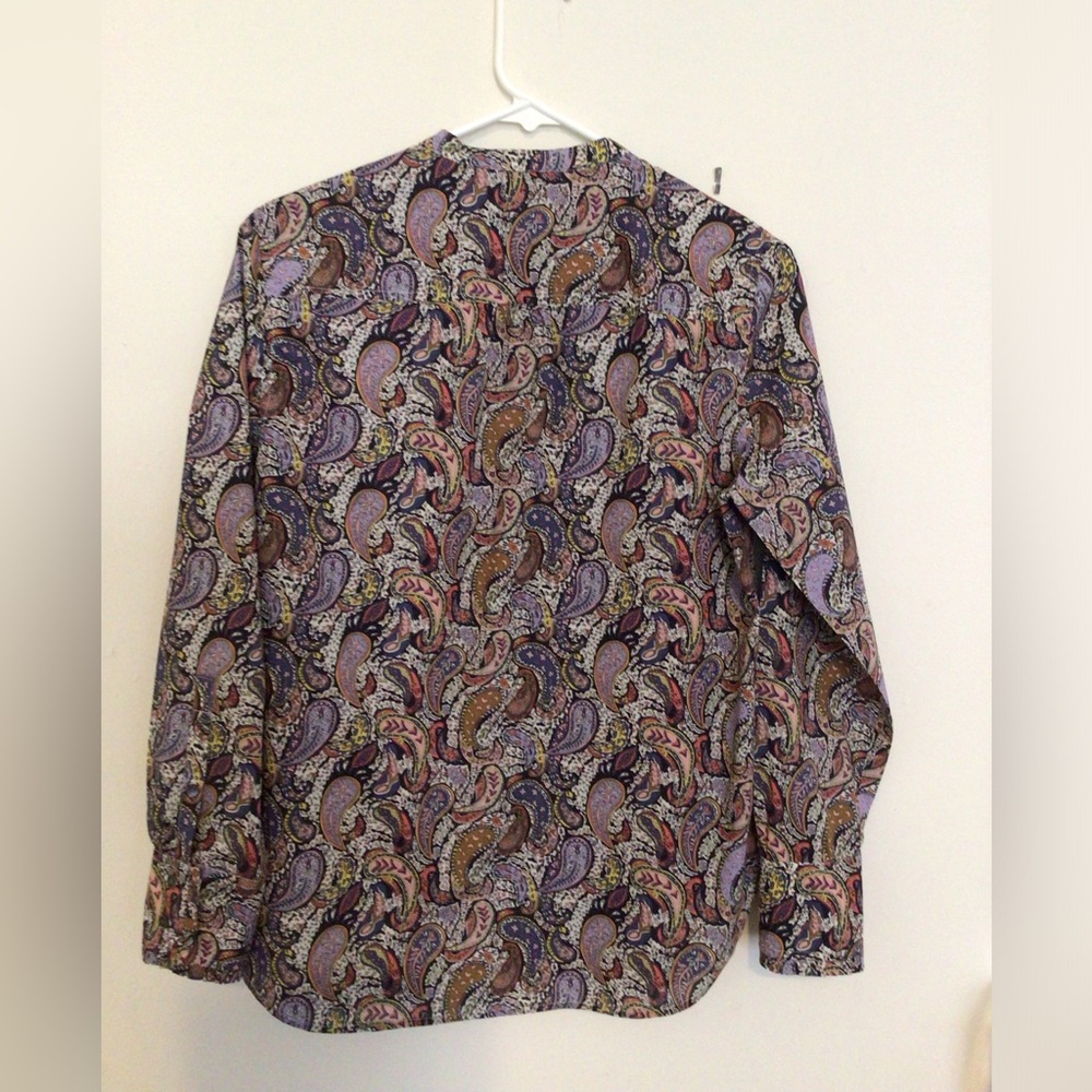 J.Crew Purple Paisley Liberty Print Collarless Blouse in Sz 6